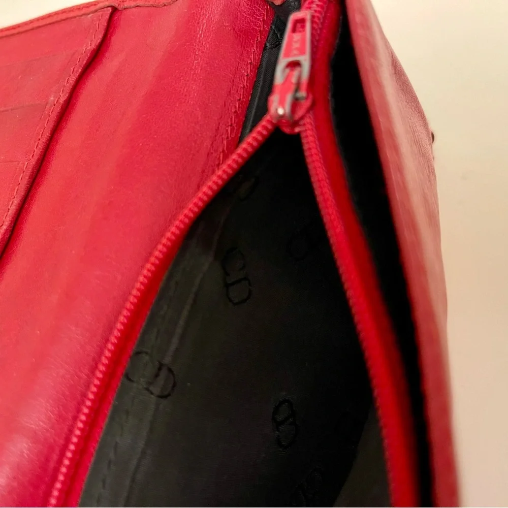 Vintage Christian Dior Red Pebbled Leather Continental Wallet
